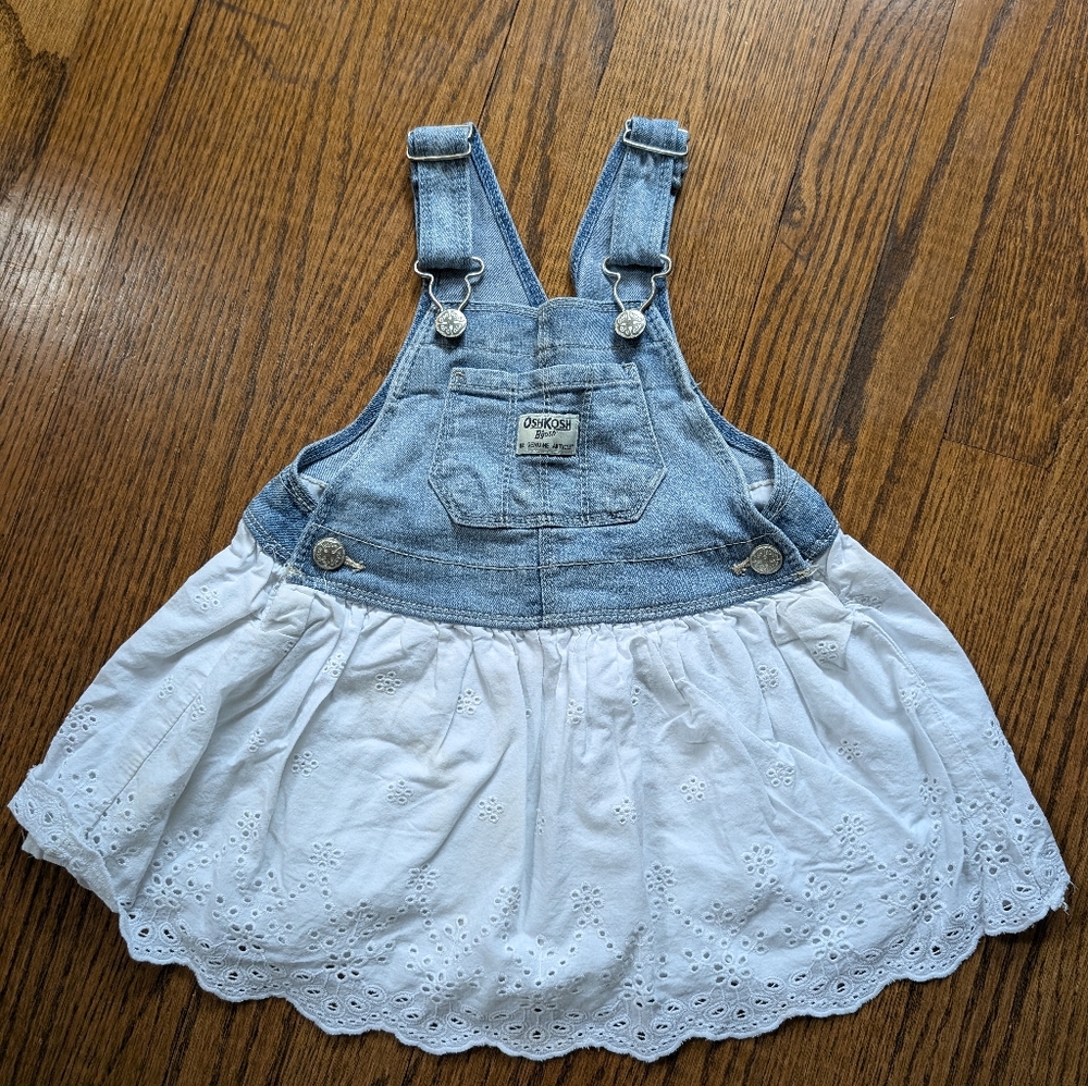 OSHKOSH BGOSH Vestback bib overall white eyelet denim skirtall jumper dress